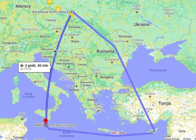 Jak długo trwa podróż lotnicza z Cypru do Katowic?