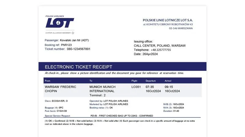 Co zawiera bilet lotniczy