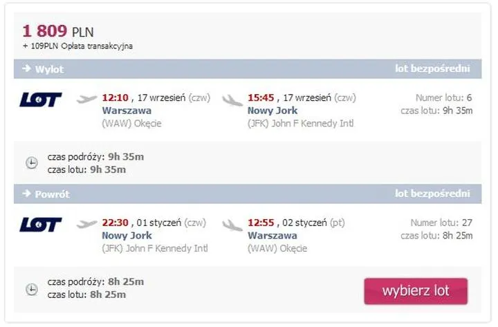 Czas lotu z Warszawy