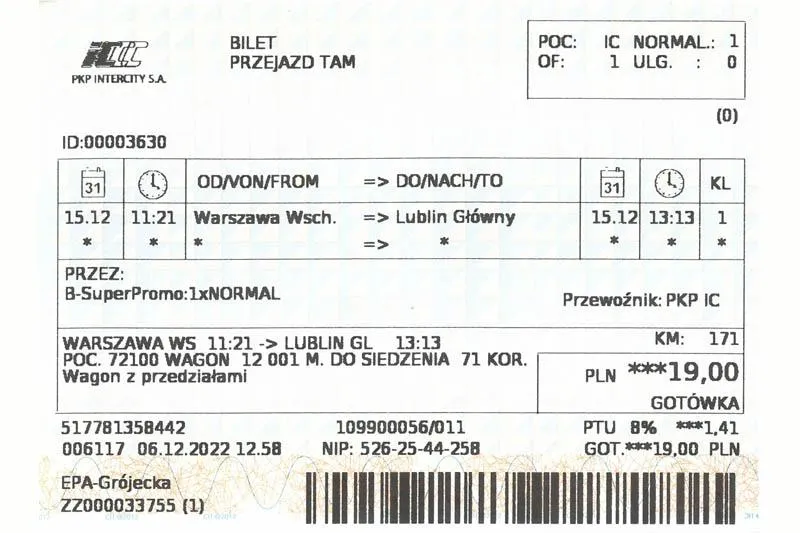 Zwrot biletu PKP zasady