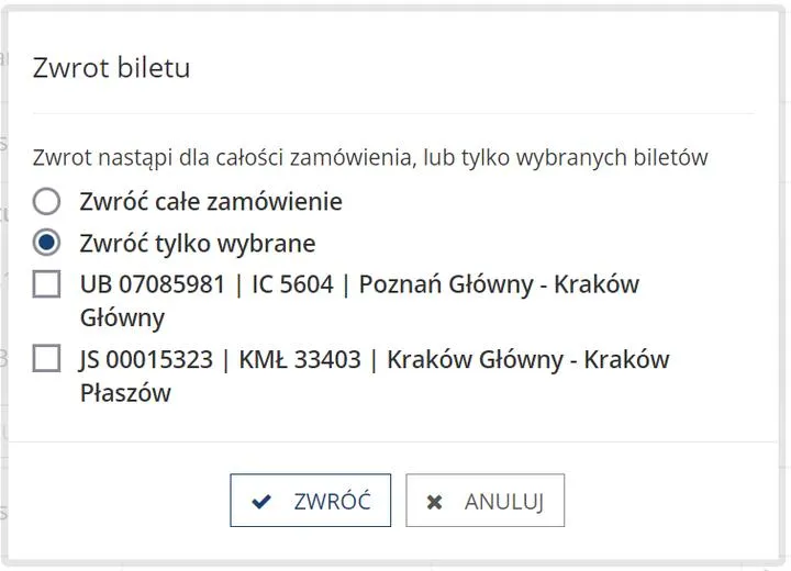 Zwrot biletu PLP
